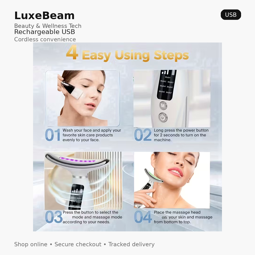 LuxeBeam SculptPro Face & Neck Massager (7 Modes)